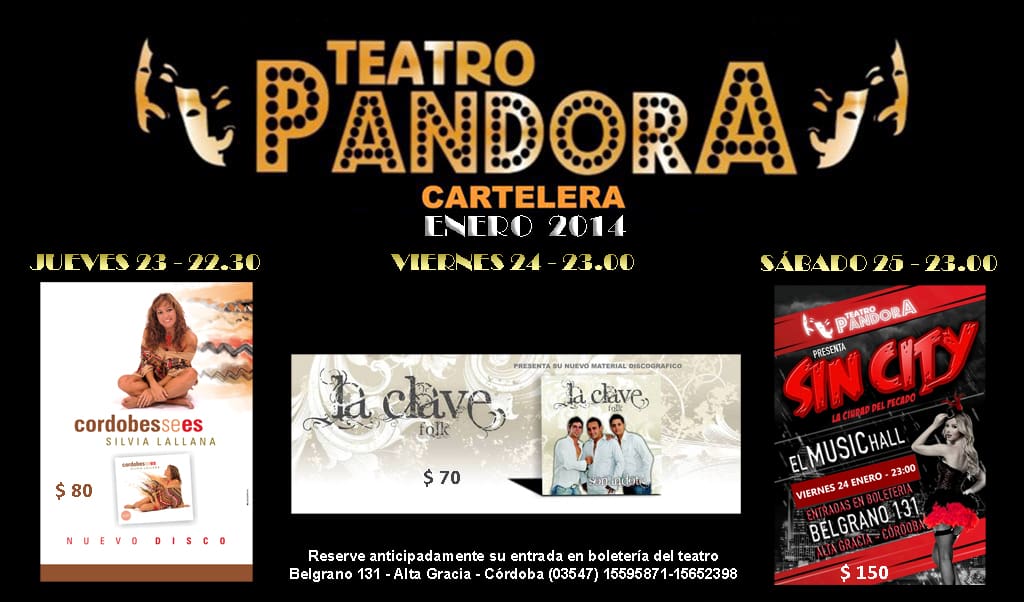 Cartelera Pandora Jue 23 a Sab 25 Ene 2014 2 1 - Diario Resumen de la región