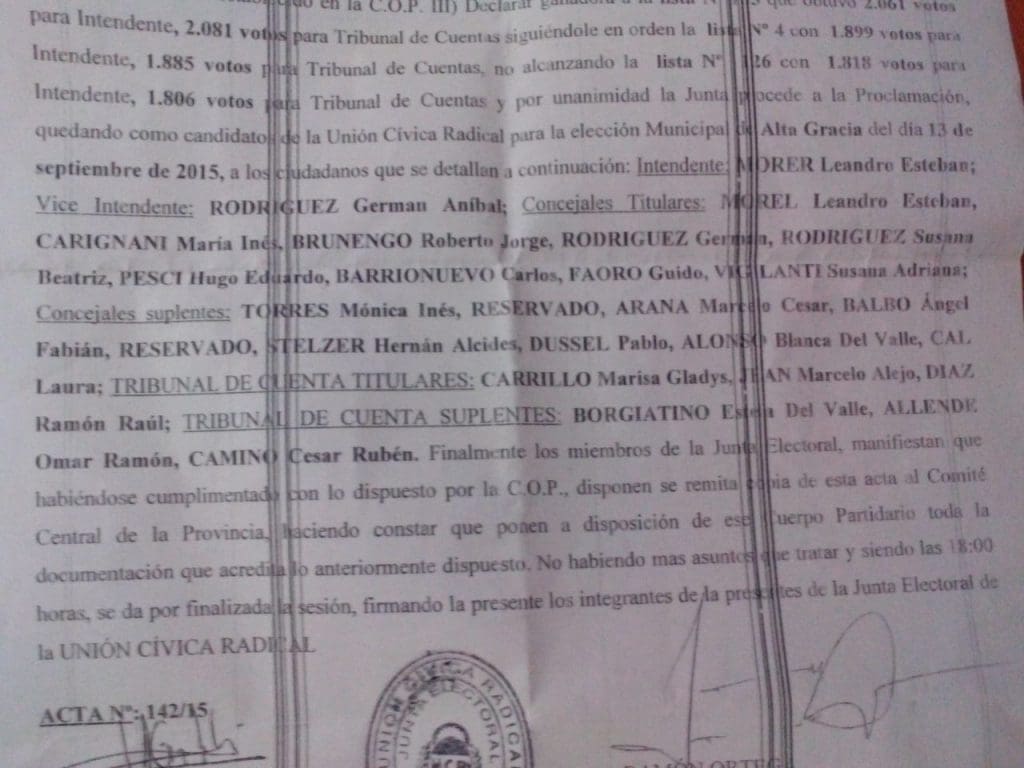 DICTAMEN JUNTA ELECTORAL - Diario Resumen de la región