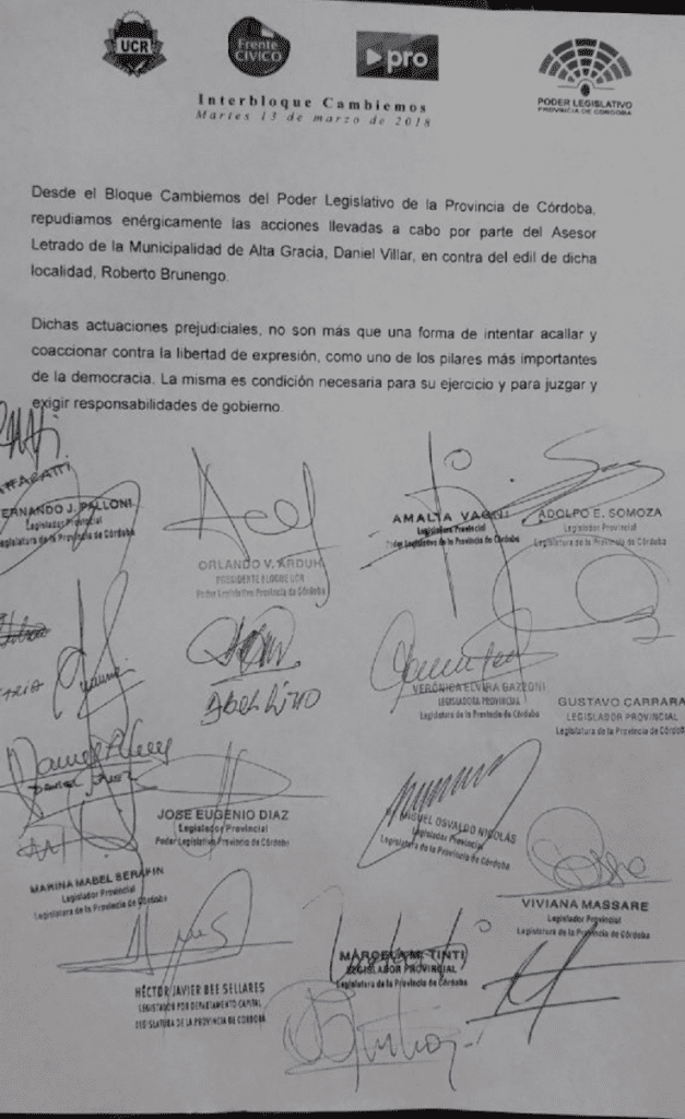 Carta de Cambiemos A - Diario Resumen de la región