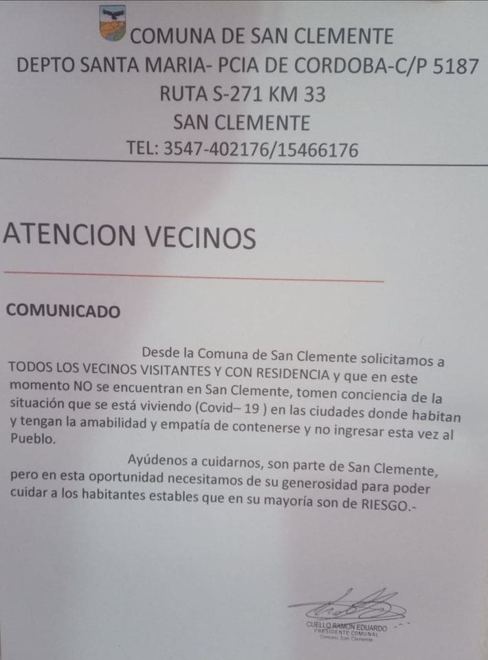 san clemente comunicado - Diario Resumen de la región