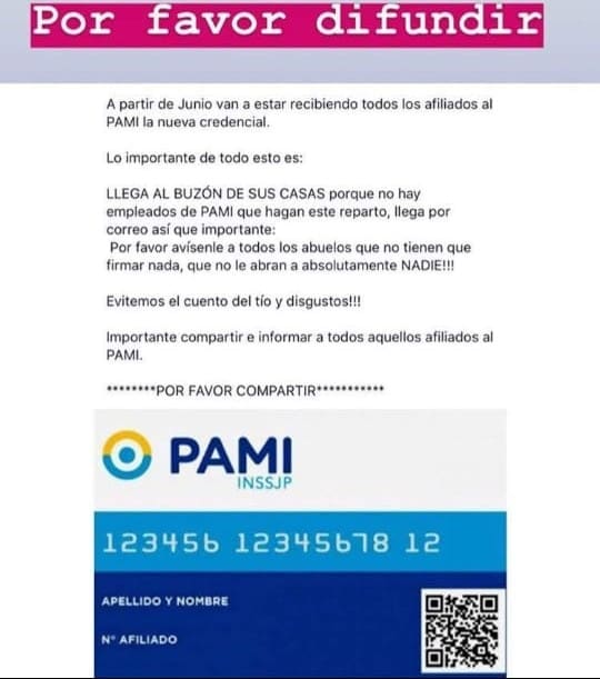 pami mensaje falso - Diario Resumen de la región