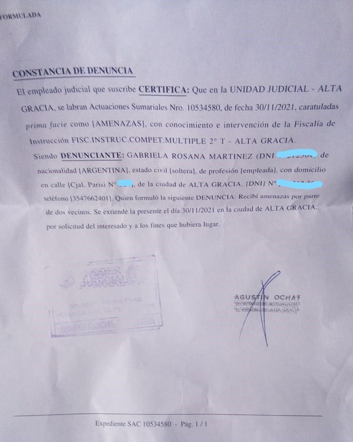 denuncia por amenazas 3 LI - Diario Resumen de la región